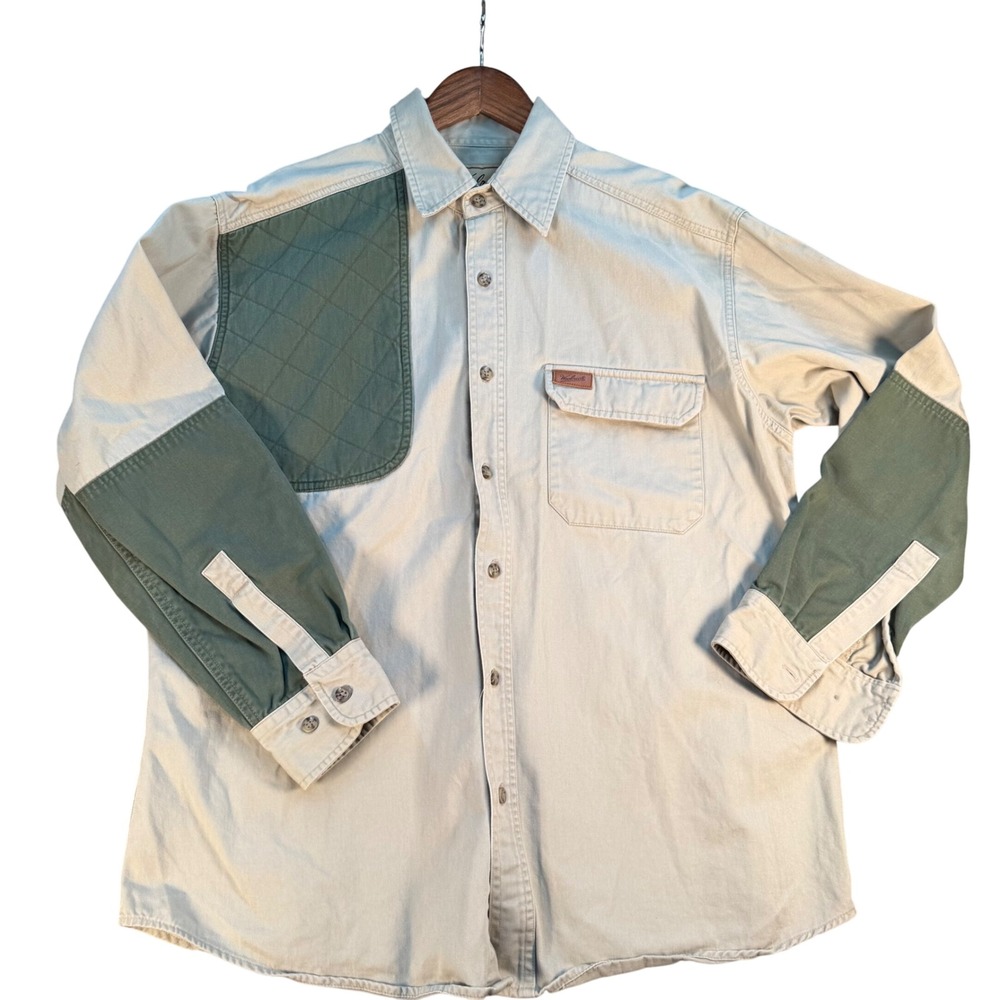 Woolrich Mens Outdoor Guide Shooting Shirt Khaki Green L Cotton Canvas